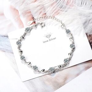 * NEW 925 Sterling Silver Zirconia Diamond Heart Bracelet